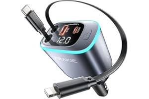 PRAKIE iPhone Car Charger, Retractable Fast USB C Phone Charger, 4 in 1 Cigarette Lighter Adapter with 2 Cables 30 Inch and 2 USB Ports, Multi Port USB Car Charging for iPhone 17/16/15/14/13/Pro Max