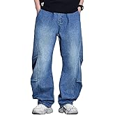 Djeanxa Men's Plus Size Baggy Jeans Elastic Waisted Oversized Barrel Denim Pants Street Loose Denim Sweatpants 2XL-6XL