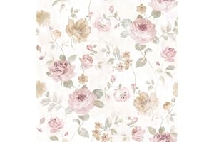 Heroad 17.3"x118" Floral Wallpaper Pink Wallpaper Vintage Watercolor Rose Flower Peel and Stick Wall Paper Removable for Bedroom Cabinets Countertops Contact Paper Removable Self Adhesive Vinyl