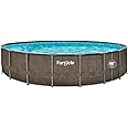 Funsicle 20ft x 48in Round Oasis Designer Above Ground Pool, Dark Double Rattan with SkimmerPlus Filter Pump & Ladder