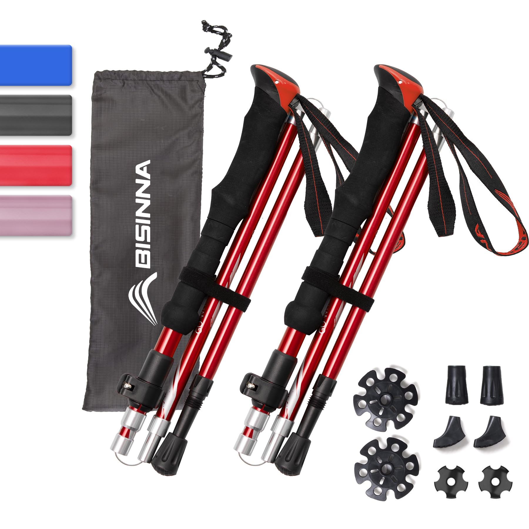 BISINNA Trekking Poles- 2pc/set Folding Aluminum Walking Sticks Hiking Sticks with Quick Lock System, Collapsible, Adjustable, Lightweight for Camping Mountaineering Hiking (2 Length)