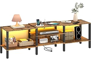 HHETOGOL LED TV Stand with Power Outlet for Living Room+75 Inch Wood TV Media Console for 45/55/65/75 inch TVs，Industrial TV Stand，TV Stand Media Entertainment Center，Rustic Brown 1LTV07BE