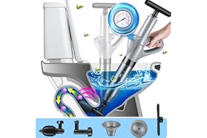 HEABOOM Toilet Plunger, Drain Clog Remover Tool, High Pressure Air Drain Blaster Stainless Steel Air Plunger with Visual Barometer, Heavy Duty Plungers for bathroom, Drain, Sink, Floor Drain, Sewer, Pipe