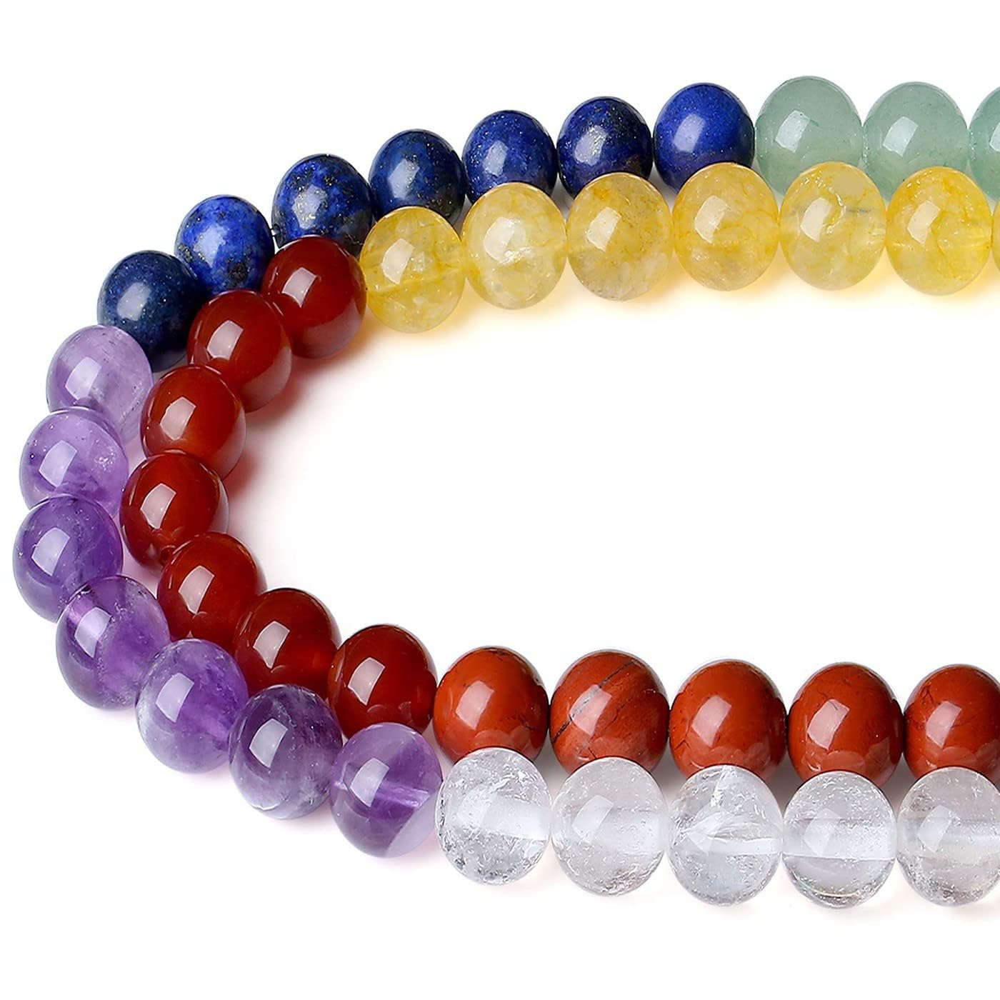 XIANNVXI 8mm Round Loose Assorted Crystal Beads Gemstone 7 Chakra Mixed Colourful Coloured Beads for Jewellery Making 47 Pcs