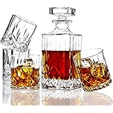 ELIDOMC 5PC Italian Crafted Crystal Whiskey Decanter & Whiskey Glasses Set, Crystal Decanter Set With 4 Whiskey Glasses, Whis