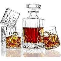 ELIDOMC 5PC Italian Crafted Crystal Whiskey Decanter & Whiskey Glasses Set, Crystal Decanter Set With 4 Whiskey Glasses…