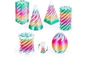 dikale 6 Packs Spiral Cone 3D Printed Fidget Toy Set, Flexible Impossible Cone Pyramid Passthrough Toys for Stress Relief,Desk Deco Relaxing for Kids Adults, Candy Gradient Rainbow & White