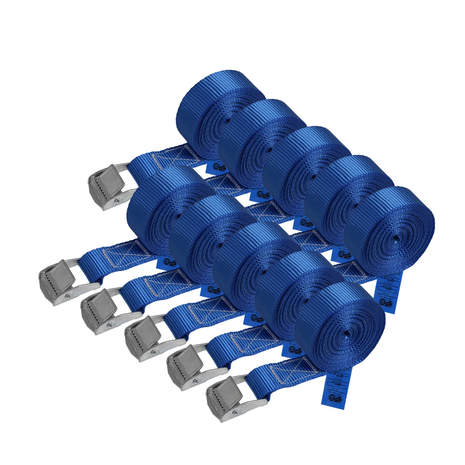 Lashing Straps Tie Down Straps Tension Belt - blue - 2,5m 4m 6m - different quantities, loadable up to 250 kg DIN EN 12195-2, 10 pieces 2.5 cm x 4 m