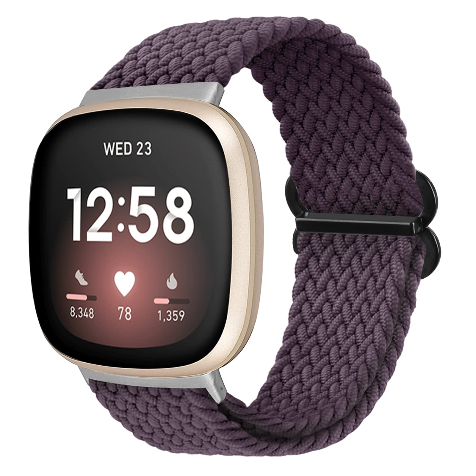 Vozehui Braided Solo Loop Strap Compatible with Fitbit Versa 3/Sense, Breathable Elastic Soft Nylon Adjustable Sport Strap Replacement Band for Versa 3/Sense, Women Men — image 1