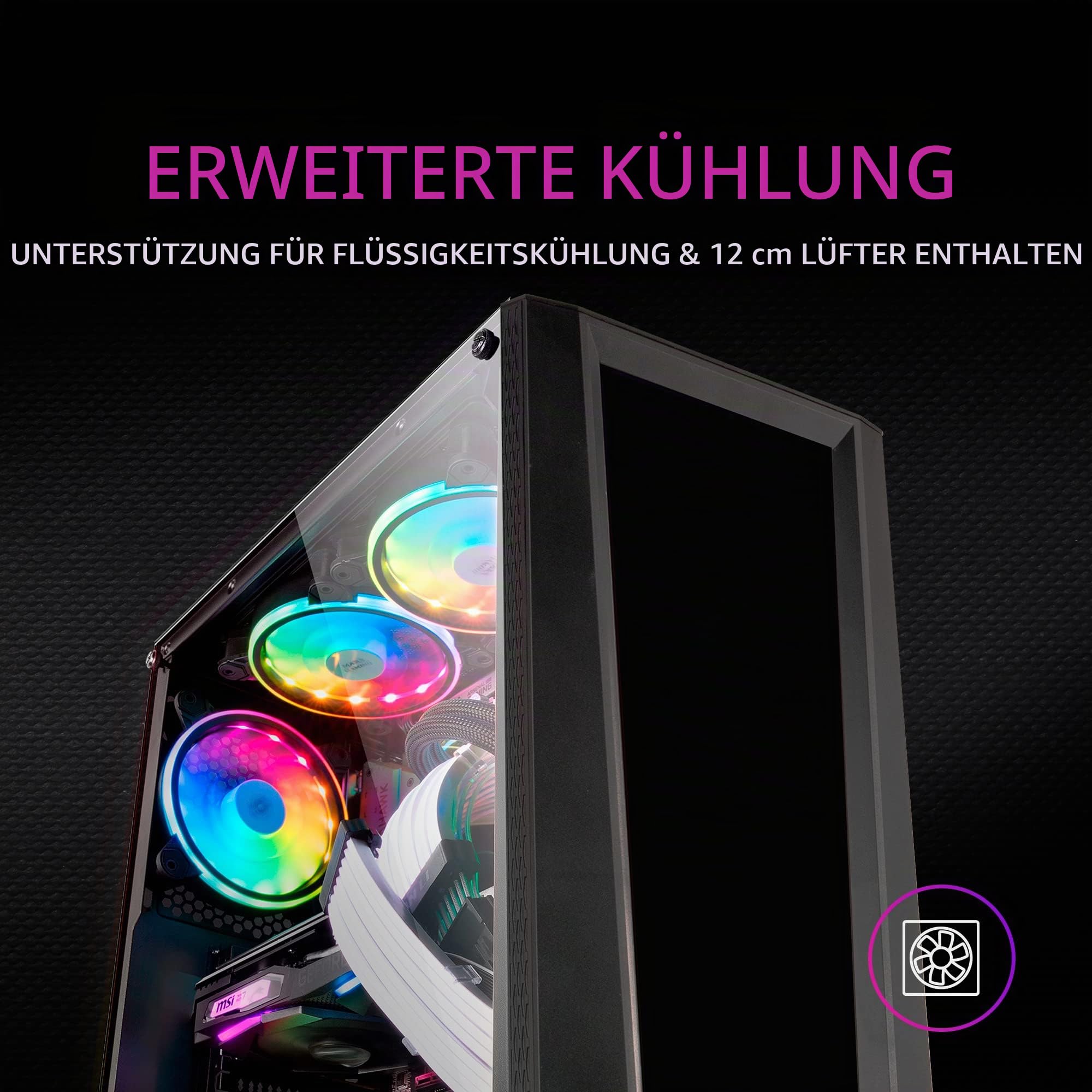 Mars Gaming MC-Art Schwarz, PC Gaming ATX Gehäuse, Doppelt Zeichnbar Gehärtetes Glas, ARGB 12 Mode, 12cm Lüfter, MCART 5