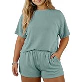 Eytino Plus Size Two Piece Sets for Women Short Sleeve Shirts High Waisted Shorts Pajamas Lounge Matching Set(1X-5X)