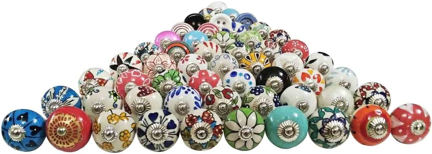 Ceramic Drawers Knobs Door Cupboard Pulls Mix Multicolour Knobs Sale for 10 Pcs