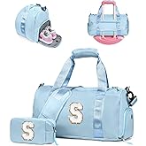 Vogewood Presents For Girls-Girl Gym Bag with Shoe Compartment, Kid Personalized Weekender Overnight Bags, Travel Tote with Makeup Pouch, Gift for 3 4 5 6 7 8 9 10 11 12 Year Old Girls (Letter S)