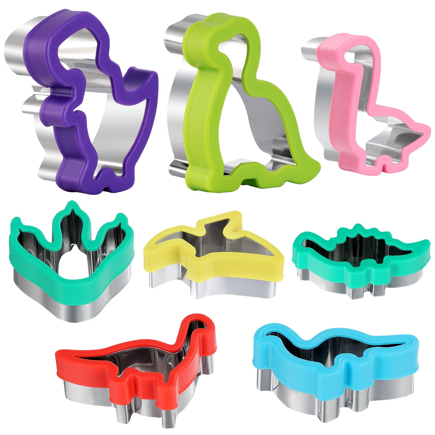 Photo 1 of Dinosaur Cookie Cutters Set - Stainless Steel Shaped Cookie Candy Food Cutters Molds for DIY, Kitchen, Baking, Kids Dinosaur Theme Birthday Party Supplies Favors (8pack)