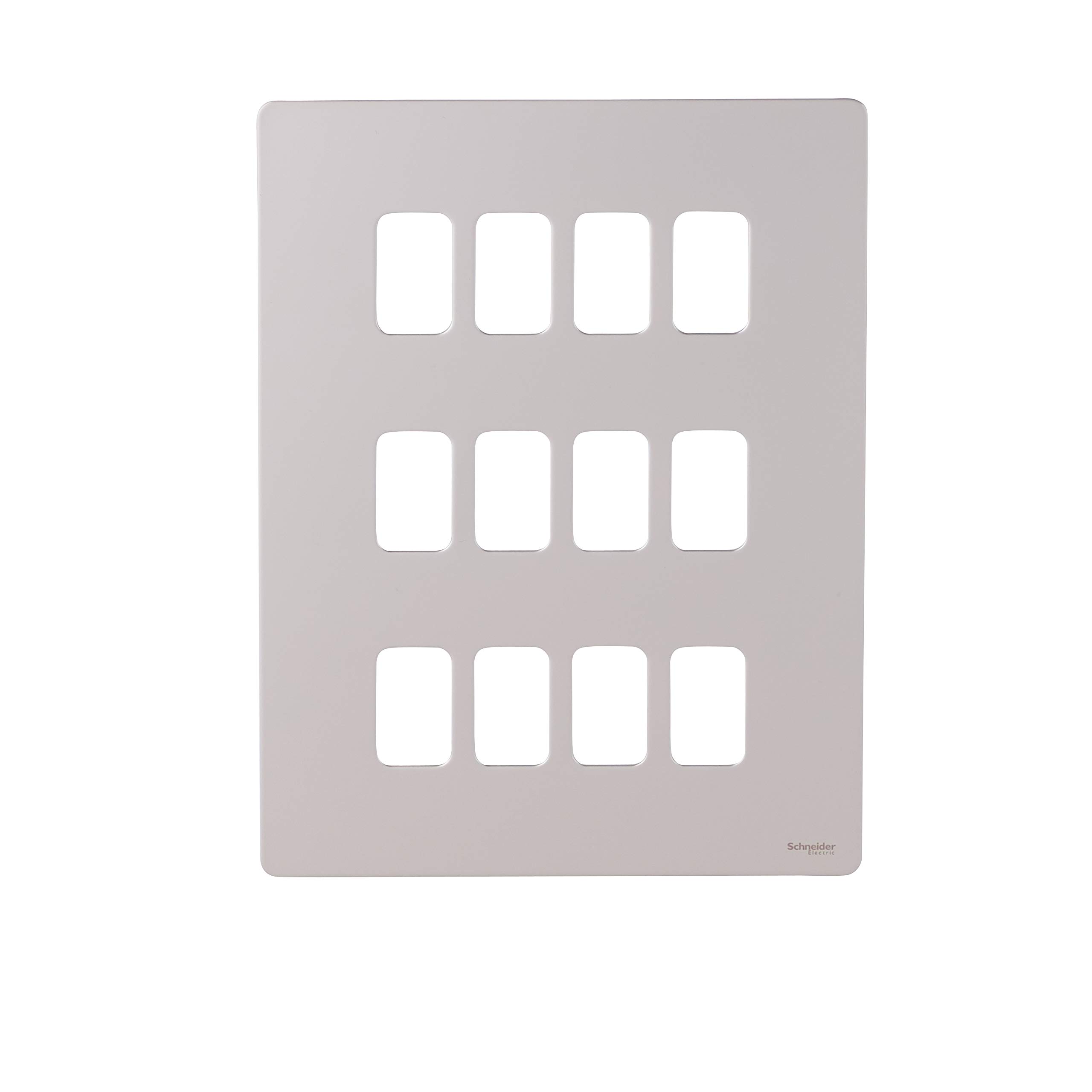 Schneider Electric Ultimate Screwless Flat Plate - 12 Gang Grid Faceplate, with Mounting Frame, GUGS12GPN, Pearl Nickel