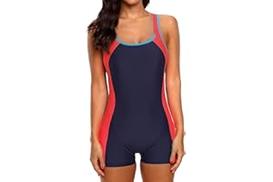 CharmLeaks Womens Boyleg Racerback One Piece Swimsuit Athletic Full Coverage Swimwear Lap Swimming Suit