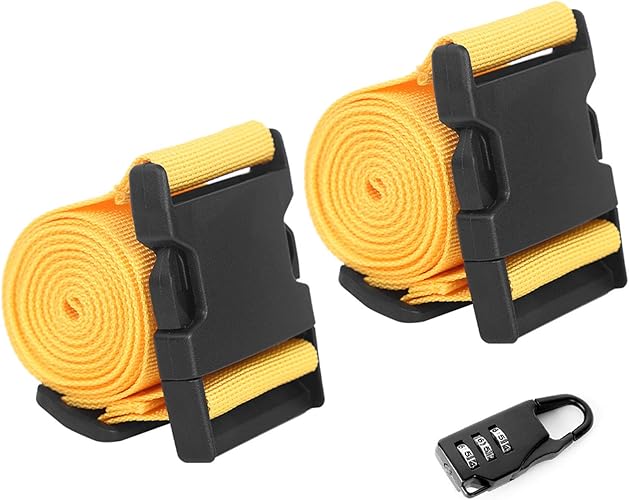 Amazon Co Jp Tanchen スーツケースベルト バッグとめるベルト荷物ロックベルト 荷物ストラップ 荷物固定バックル 荷崩れ防止 調整可能 梱包バンド ベルト 2本セット ダイヤル式錠付き バッグ用ロック 盗難防止 紛失防止 黄色 シューズ バッグ