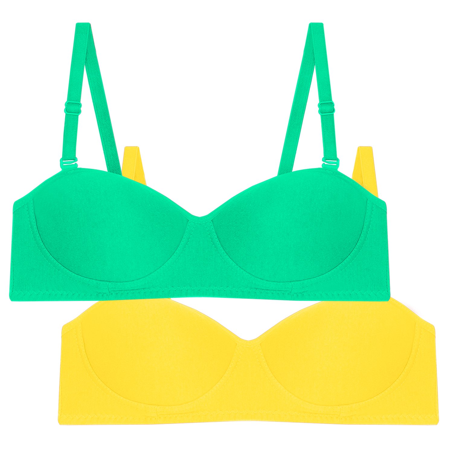 tweens demi cup green & yellow non padded t-shirt bra (pack of 2)