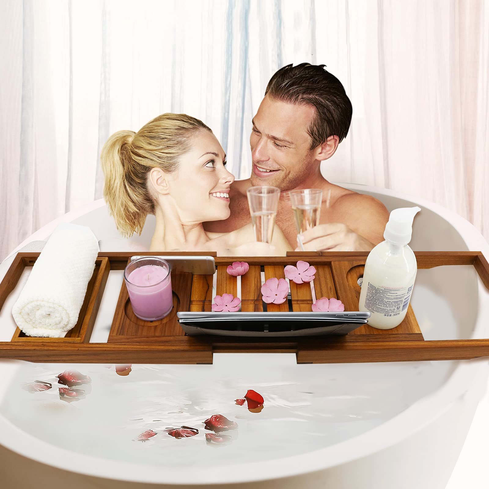 Utoplike Teak Bathtub Caddy Tray Bath Tray for Tub, Unique Bathtub