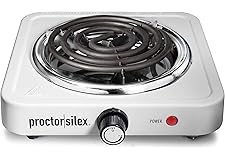 Proctor Silex Electric Single Burner Cooktop, Compact and Portable, Adjustable Temperature Hot Plate, 1200 Watts, 34106, Whit