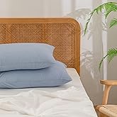 BESTOUCH 100% Washed Cotton Pillowcase for Hair and Skin Linen Feel Soft Comfortable Breathable 2 Set Pillow Case with Envelope Closure Solid Cornflower Blue Queen 20x30 Inches