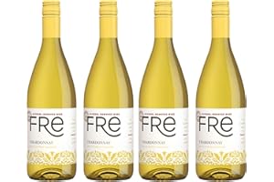 Sutter Home FRE Alcohol-Removed Chardonnay Wine Bundle, 4 Pack (25.4 fl oz Each) with BeClink Wine Tasting Cards & Guide, Non-Alcoholic White Wine from California