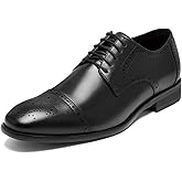 HEEZ Men's Dress Shoes, Classic Cap Toe Oxford for Men Non Slip, Comfortable Lace Up Derby Shoes for Formal Business Work Wedding Office Prom