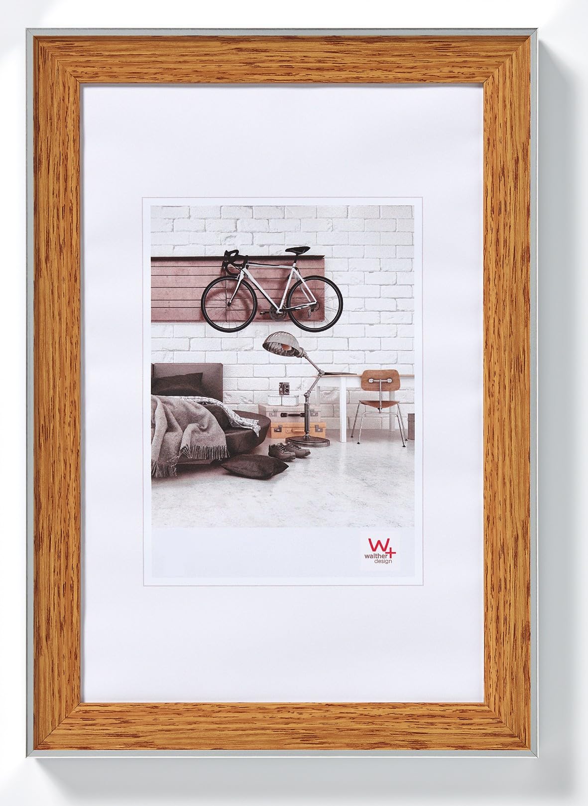 walther Design Picture Frame Beech 18 x 24 cm with Silver Outer Edge, Bohemian Design Frame EN824P