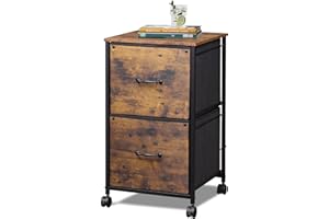 DEVAISE 2 Drawer Mobile File Cabinet, Rolling Printer Stand, Fabric Vertical Filing Cabinet fits A4 or Letter Size for Home Office, Rustic Brown Wood Grain Print