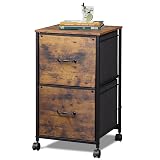 DEVAISE 2 Drawer Mobile File Cabinet, Rolling Printer Stand, Fabric Vertical Filing Cabinet fits A4 or Letter Size for Home Office, Rustic Brown Wood Grain Print
