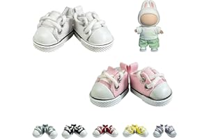 QIXINGWISE 2 Pairs 17cm Doll Shoes, Lace-Up Canvas Sneakers Mini Shoes for 17cm Dolls, Fingerboard Shoes, Mini Finger Shoes, Clothing Accessory for 6.7in Dolls (Pink & White)