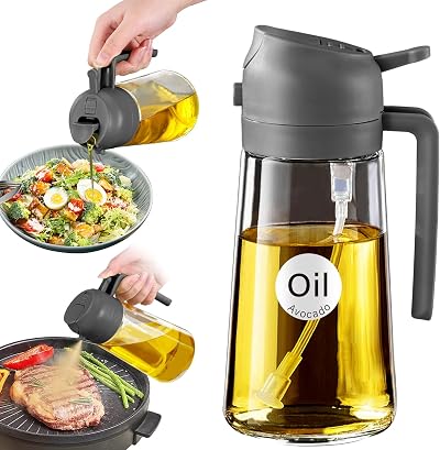YARRAMATE 2-in-1 Olive Oil Sprayer Glass Bottle 16oz Grey