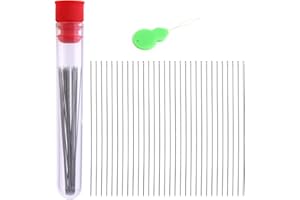JUPEAN Beading Needles 30 Pcs Long Straight Beading Needles Size 10 Embroidery Needles 0.45 * 55 mm Seed Beads Needles with Threader and Storage Tube for Bracelets and Jewelry Making