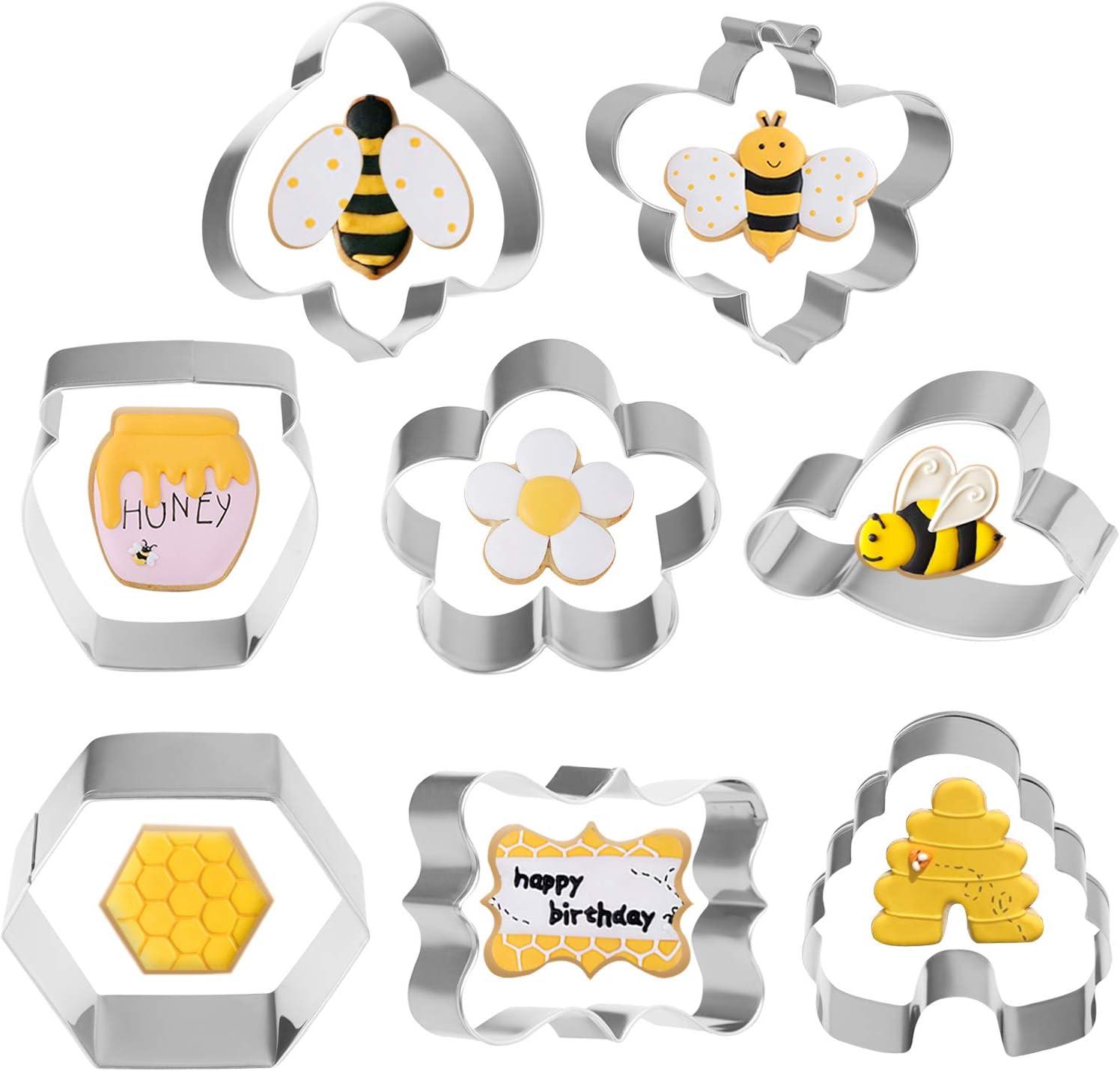 Bee Cookie Cutter Set of 8, Cookie Cutters Molds Stainless Steel Bee