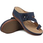SHIBEVER Wedge Sandals for Women Dressy: Dark Blue Size 9 Comfortable Sandals for Women - Summer Casual Walking Slip On Wedges