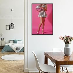 Trendy Disco Ball Canvas Wall Art Funky Pink Preppy