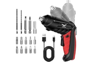 JENABOM 14 in 1 Electric Screwdriver Cordless 3.6V Small Power Drill Set 3Nm Max Torque Rotatable Electric Screwdriver with LED Light Home Improvement & Furniture Assembly (Red)