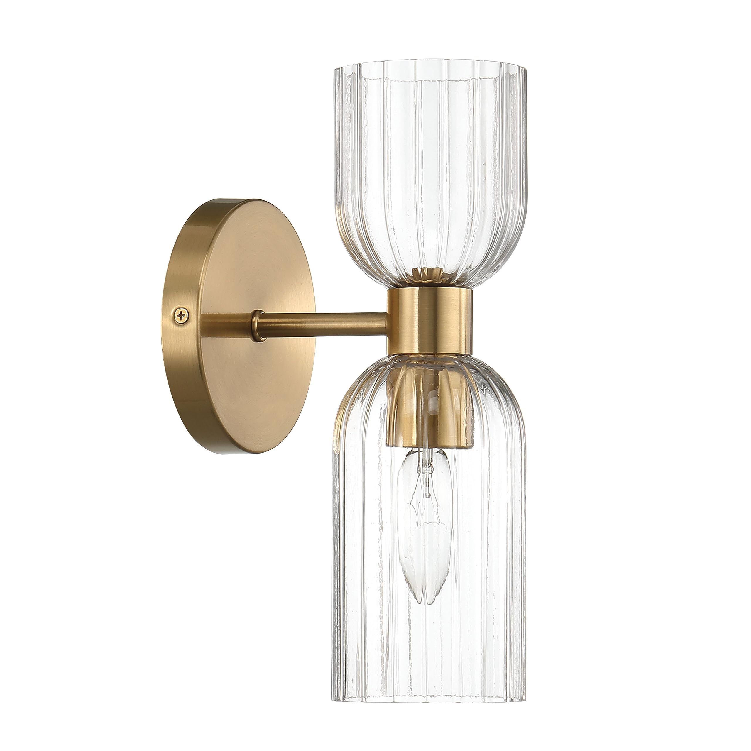 Photo 1 of Robert Stevenson Lighting Josephine - Mid-Century Modern Metal and Clear Ribbed Glass Wall Light, Brushed Gold