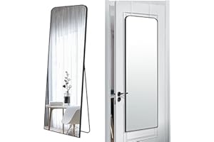 SCWF-GZ 57x20 Door Hanging Full Length Mirror, Floor (Height 5.7ft just Body in 1.3ft) or Wall Mounted Metal Frame Rectangle Dressing Mirrors for Bedroom Bathroom Living Room 57 inch Black