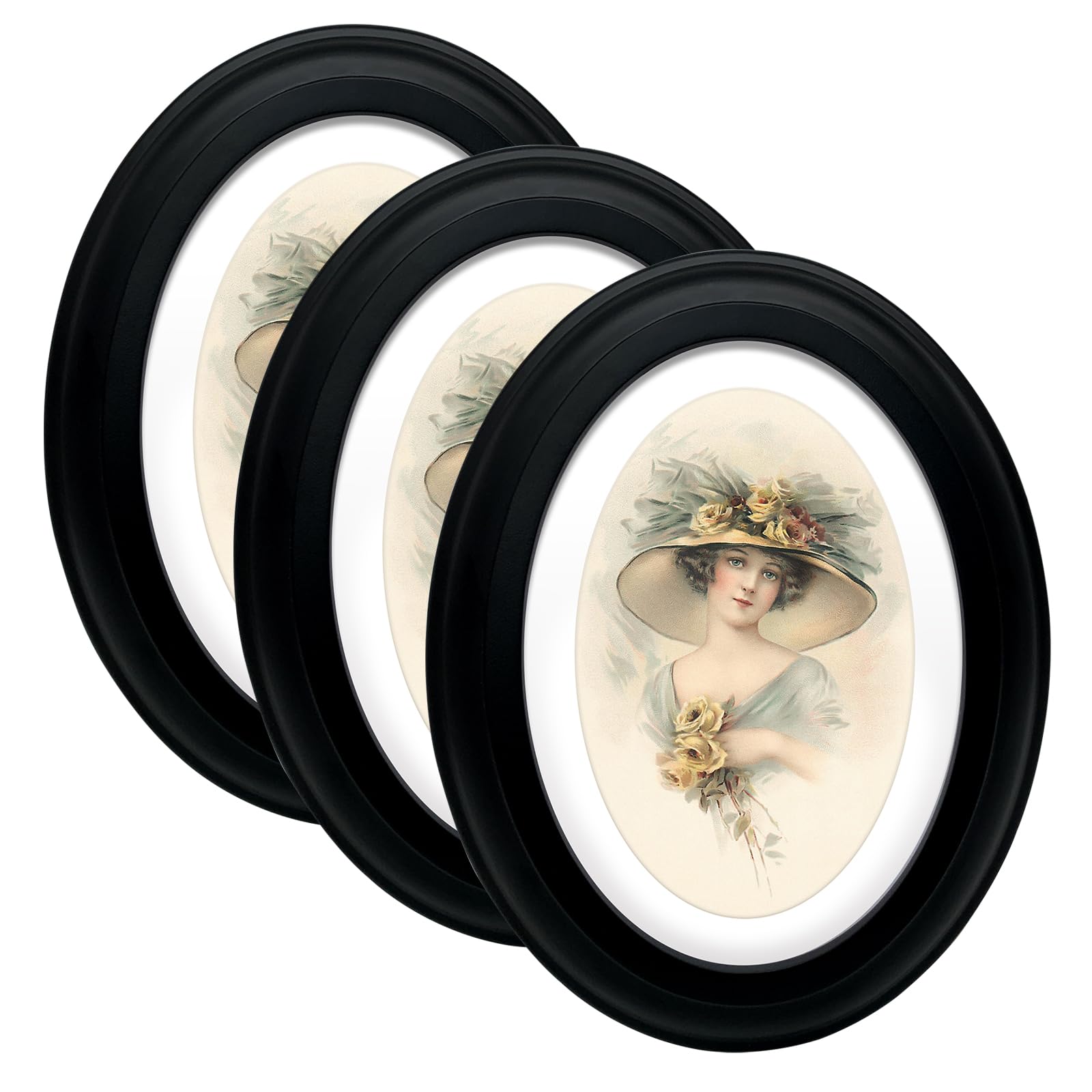 irbaniland 3Pack Frame Picture Photo Oval Wall Frames Hanging Round Home Decoration White Black Decorating Tool Tabletop Vintage (Black,8x10)