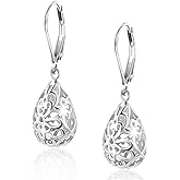 LANCHARMED 925 Sterling Silver 14K Gold French Style Leverback Earrings, Heart Dangle Drop Earrings for Women Hypoallergenic Jewelry