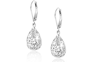 LANCHARMED 925 Sterling Silver 14K Gold French Style Leverback Earrings, Heart Dangle Drop Earrings for Women Hypoallergenic Jewelry
