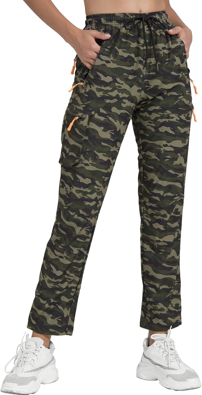 Lightweight Hiking Pants for Women High Waisted Camo Cargo Water
