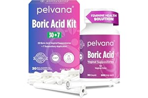 Pelvana Boric Acid Suppositories for Women 30 + 7 Applicators, Total of 37 Piece Kit for Vaginal Odor & Freshness - Third-Party Lab Verified & Bottled in The USA - Feminine Health Odor Solution