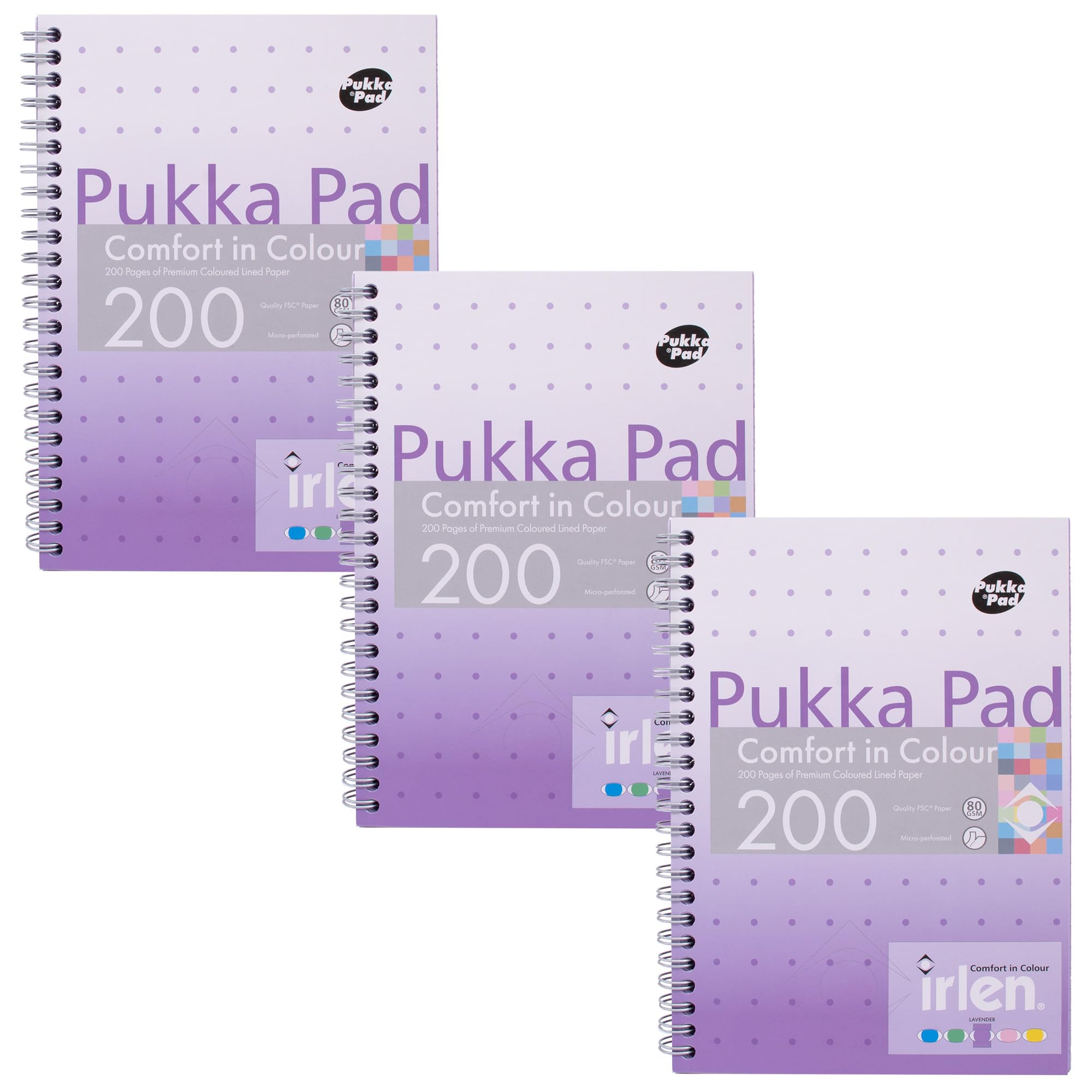 Pukka Pad, Irlen Jotta Pad A5 Notebook 3-Pack – Wire Bound Notepad 200 Pages of 80GSM Coloured FSC Certified Lined Paper – Designed for Visual Perception Difficulties – 21 x 14.8cm, Lavender