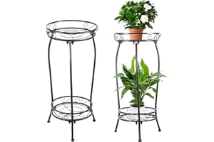 LOYAL TIGER Plant Stand Indoor Outdoor，Tall Black Metal Rustproof Stable Plant Stands，2 Tier 27.1 inch (2PS-Iron)