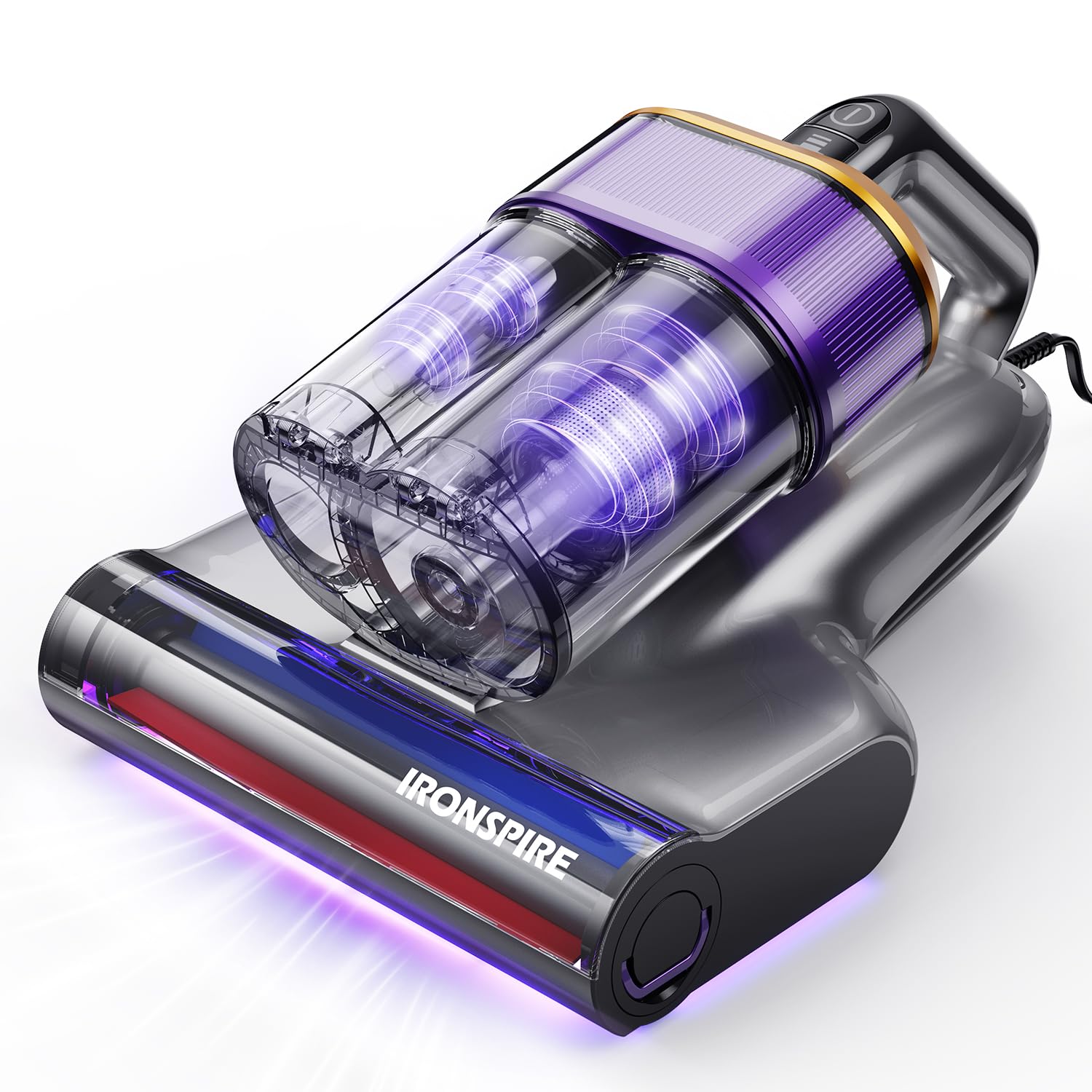 Photo 1 of IRONSPIRE Bed Vacuum Cleaner, Mattress Vacuum with 2 Roller Brushes 253.7nm UV-C Light & Ultrasonic,145°F Heat, HEPA Filter, 18kPa Suction 650W Powerful Handheld Vacuums for Dust & Pet Hair(Corded)
