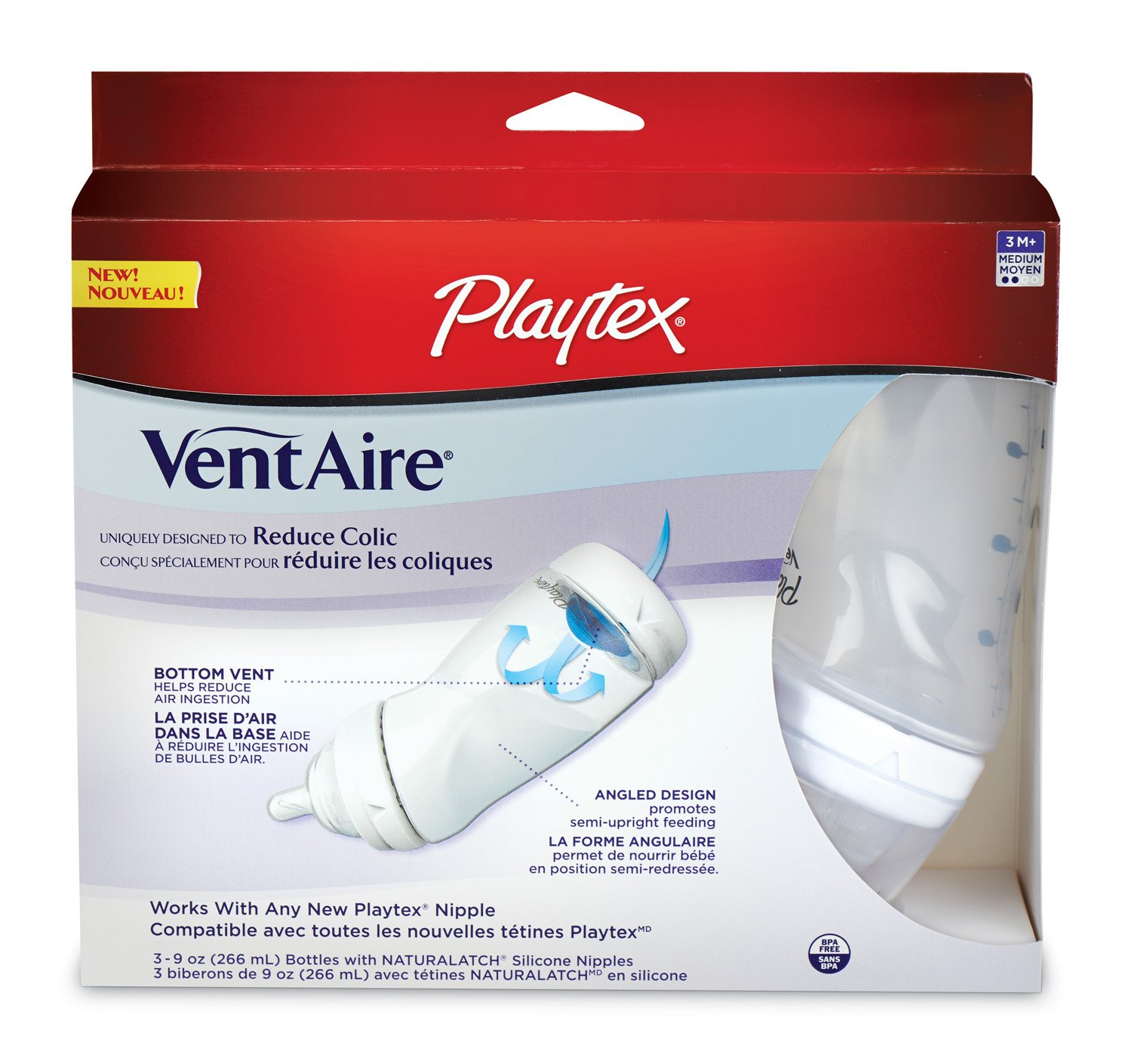 Playtex Baby Ventaire Bottle, Helps Prevent Colic & Reflux, 9 Ounce Bottles, 3 Count : Baby