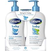 Cetaphil Baby Wash & Shampoo Plus Body Lotion, Healthy Skin Essentials, Head to Toe Hydration for up to 24 Hours, for Delicate, Sensitive Skin, 2-Pack,White
