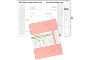 POPRUN Monthly Planner 2025-2026 (Medium- 6.5'' x 8.5'' Soft Cover), 18-Month Calendar Book (January 2025-June 2026), Calendar Planner with Monthly Tabs & Pocket, 100 GSM Paper - Pink
